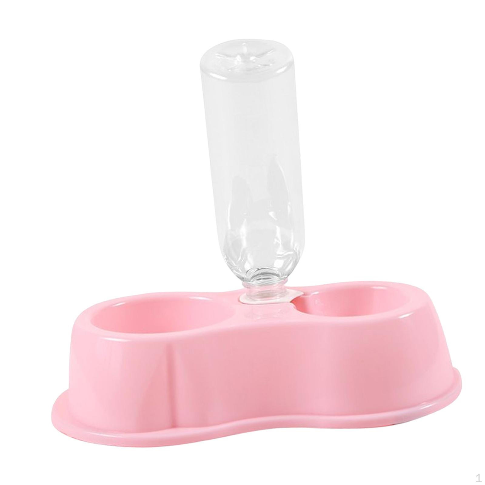 

Double Bowl Feeder with Drinking Bottle Smooth Convenient Easily Clean Lightweight Water рожевий