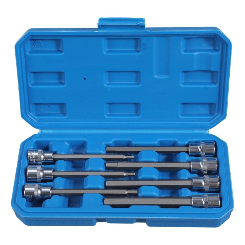 3/8” Drive Extra Long Torx/Allen Star Bit Socket Set 7-Piece for Cr-V Steel Socket Adapter Chrome Vanadium Steel 3mm