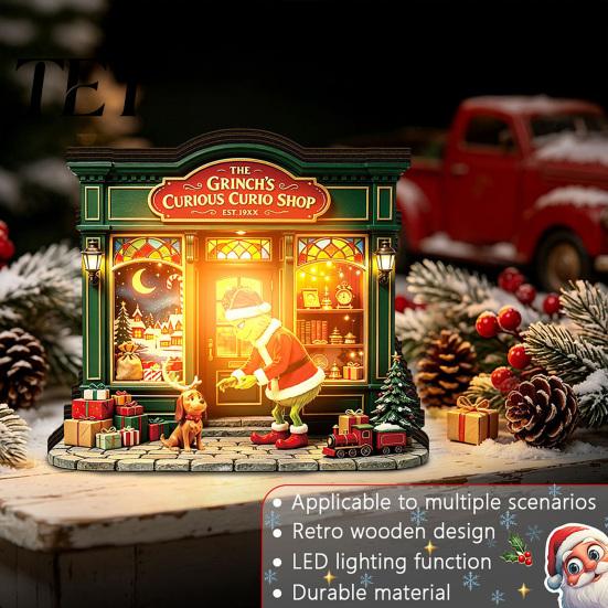 Cozy Living Room Decor Items Christmas Wooden Light Up House Table Ornament, LED Lighted Tabletop Decorations Book Nook Village Decoration for Holiday