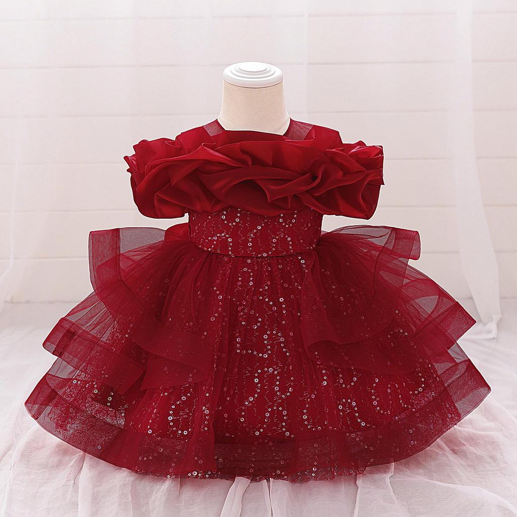 Off-Shoulder Puffärmel Prinzessinnenkleid - Formelles Netz-Kleid für Mädchen für Klavieraufführungen