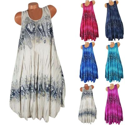 Women's Fashion Non-location Printed Dress Round Neck Sleeveless  Dress