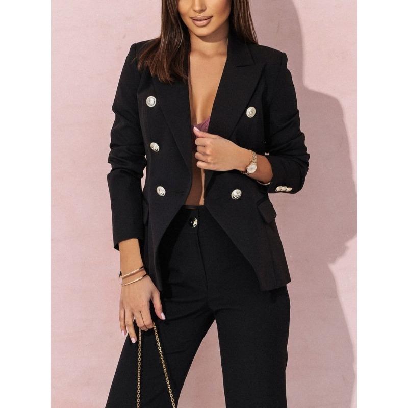 JKASHDK Damenmode, lässig, Frühling und Herbst, einfarbig, langärmelig, POLO-Ausschnitt, Hose, Hosenanzüge