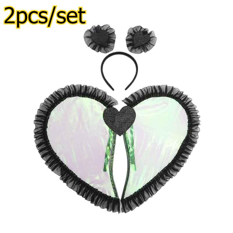 

2pcs/set Heart Shaped Wings Headband Set Valentine s Day Birthday Party Dress Up Holiday Party Masquerade Performance Prop One size чёрный