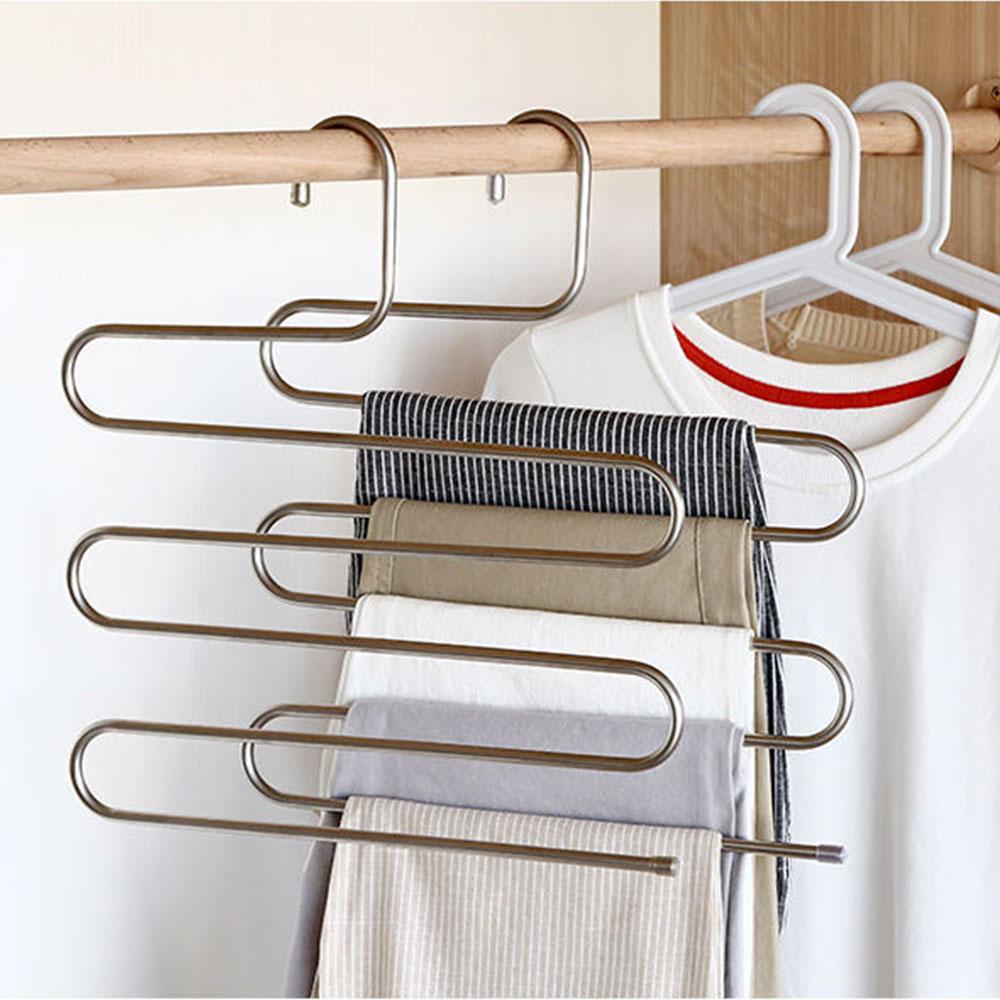 Raft pentru pantaloni, multi-funcțional, magic în formă de S, din oțel inoxidabil, agățat pentru pantaloni.