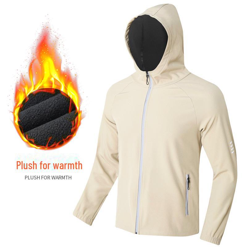 Unisex Winter Outdoor Windproof Velvet Jacket with Reflective Zipper for Cycling, Running, and Leisure Activities.