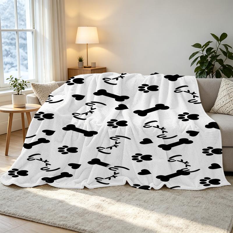 Pet-Themed Thick Warm Flannel Fleece Blanket - Soft Cozy Throw for Home, Couch, Xmas, Halloween, Single Guest Room