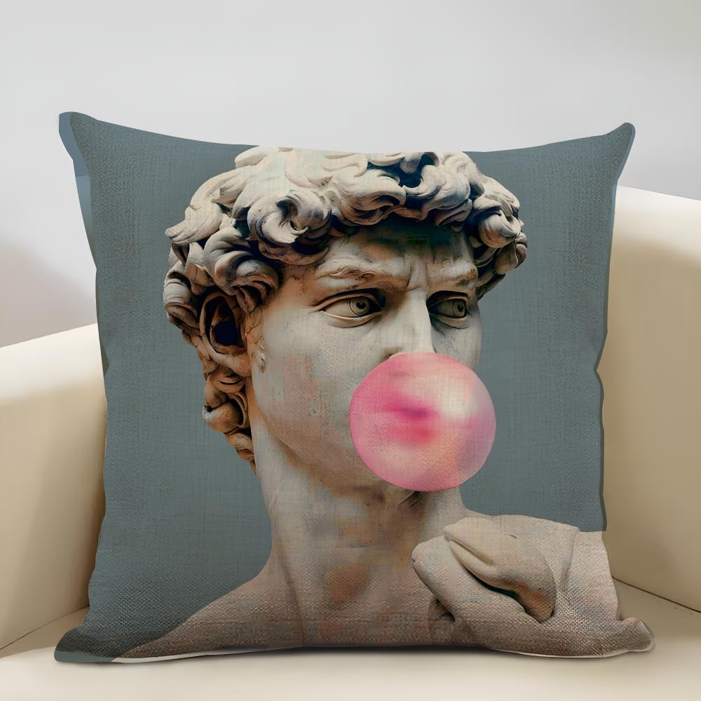 David Sculpture Cushion Cover Household Decoration Linen Sofa Cushion Cover: Skin-Friendly & Breathable With Invisible Zipper