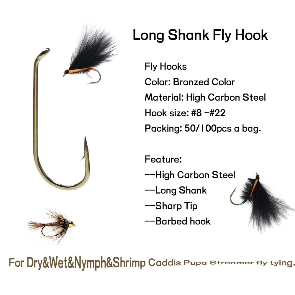 Fly Fishing Dry Fly Hook Standard Wire Nymph Fish Hook Bronze Trout Fly Tying Fish Tackle Carp Accessory