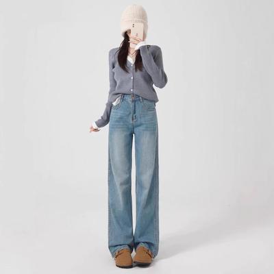 Jeans de Cintura Alta Wide Leg Novos para Mulheres 2024: Caimento Solto Outono/Inverno para Corpos em Formato de Pera
