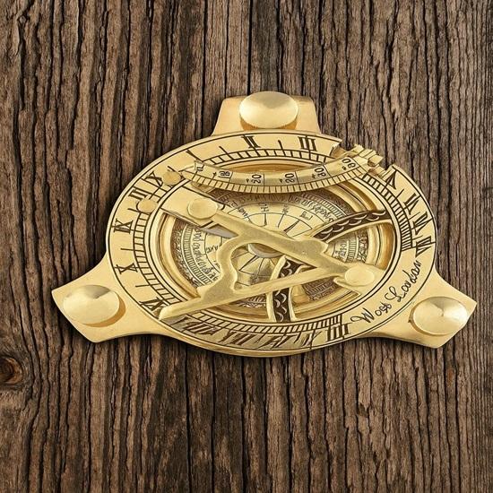 Solid Brass Sundial Compass Maritime Navigation Instrument