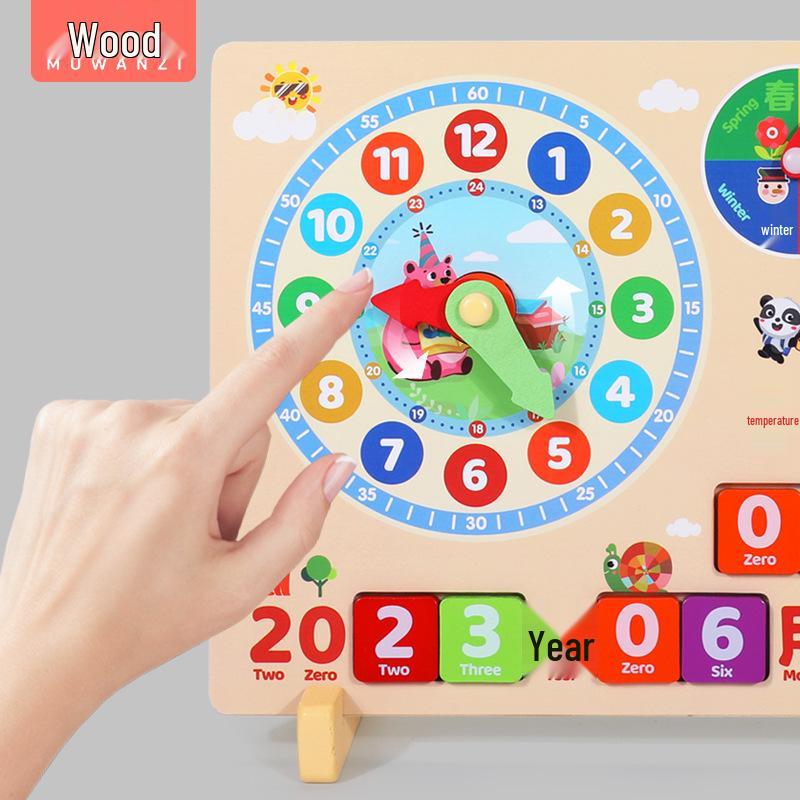 Multifunctional Wooden Clock & Calendar Puzzle for Toddler Time Learning and Primary School Education