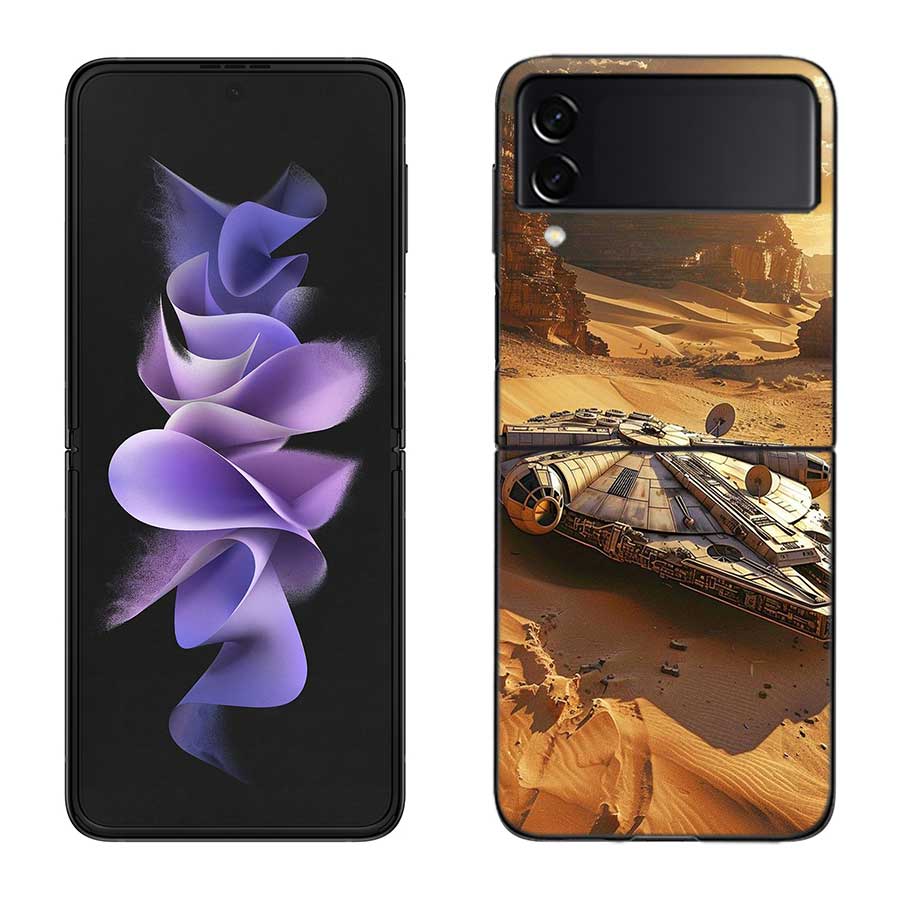Millennium Falcon in Space Phone Case For Samsung Z Flip 7 6 5G Galaxy Z Flip 5 4 3 Black Hard Cell Cover Luxury PC Shell Coque