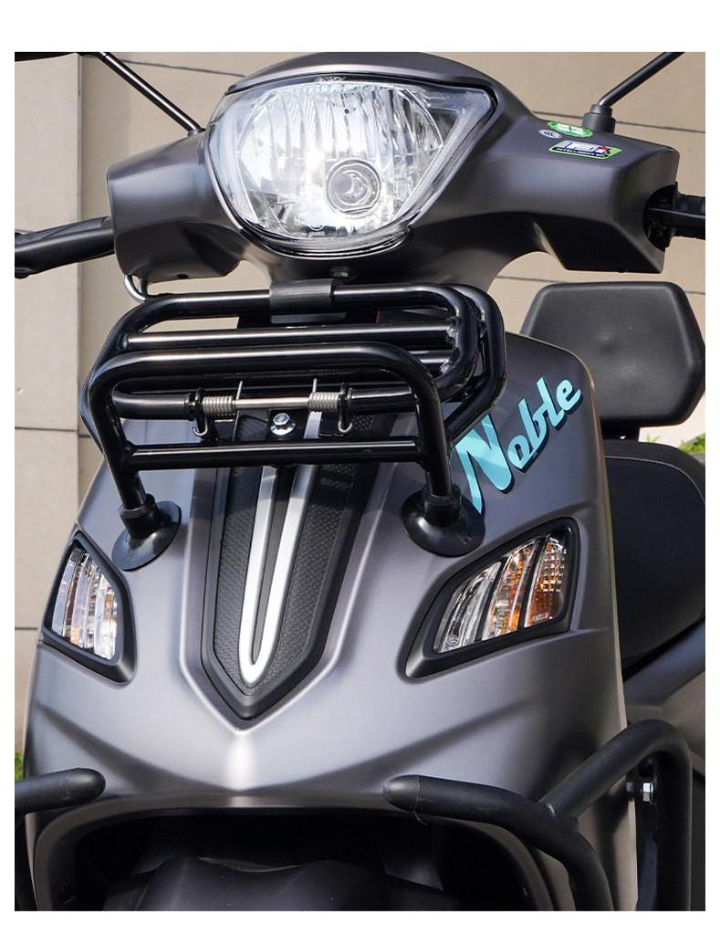 Qianjiang Qiaoyue 110 Front & Rear Bumper Guard, Exhaust Pipe Guard, Backrest, and Luggage Rack Accessories.