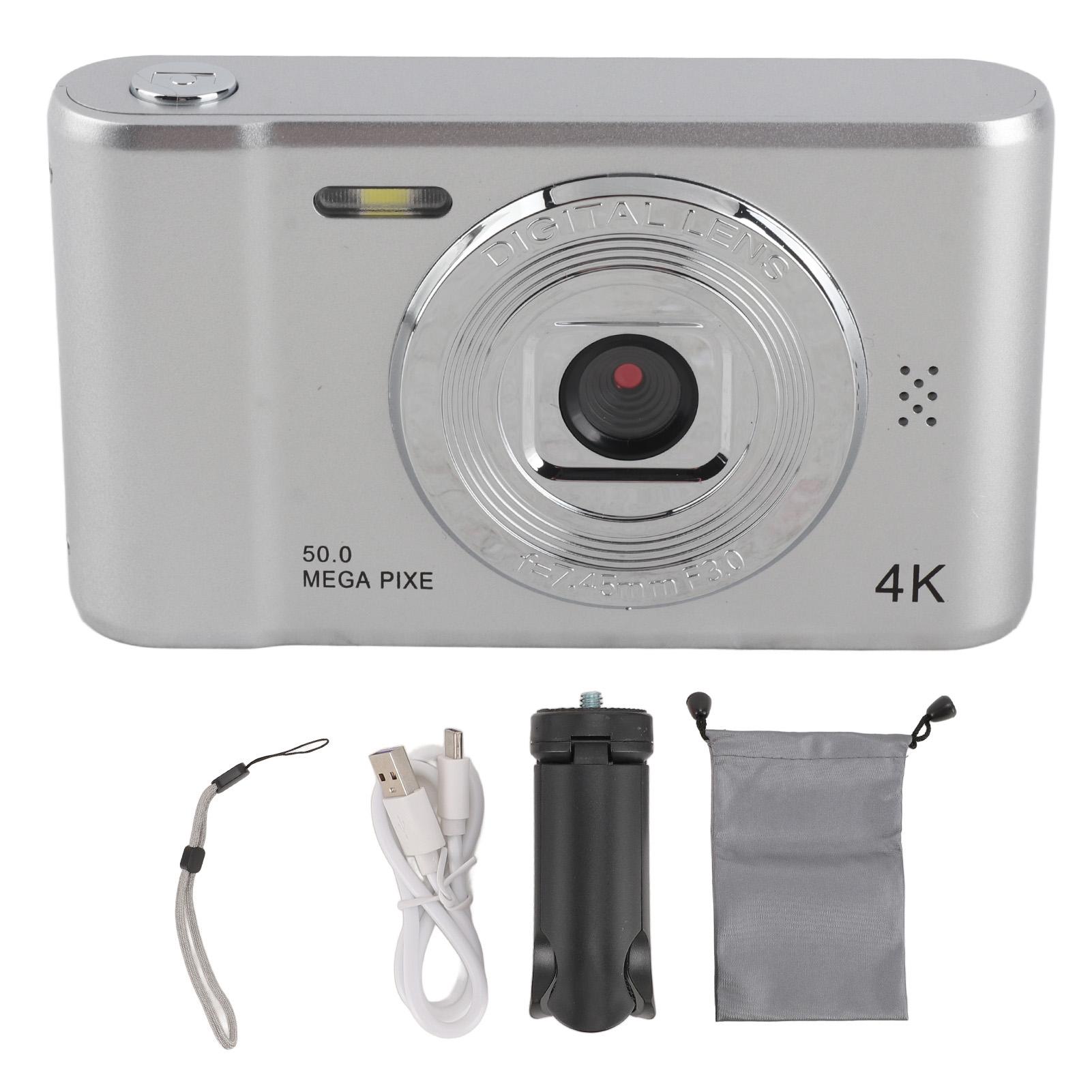 

Цифровий фотоапарат з передньою та задньою подвійними лінзами 50 МП HD 2,4-дюймовий TFT екран автофокус кишеньковий компактний срібний