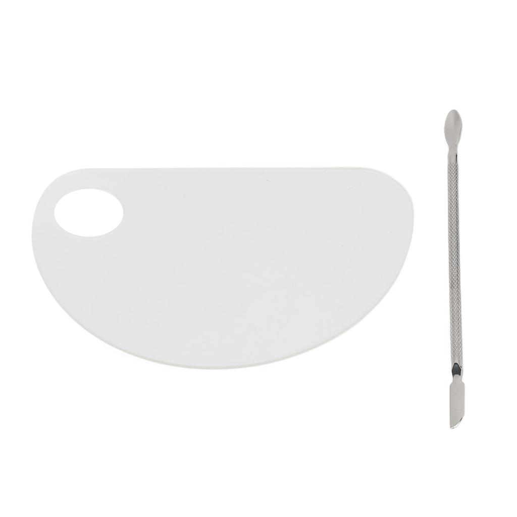 Nail Art Mixing Palette with Spatula Thumb Hole Acrylic Semi Circular Shape Clear Makeup Mixing
