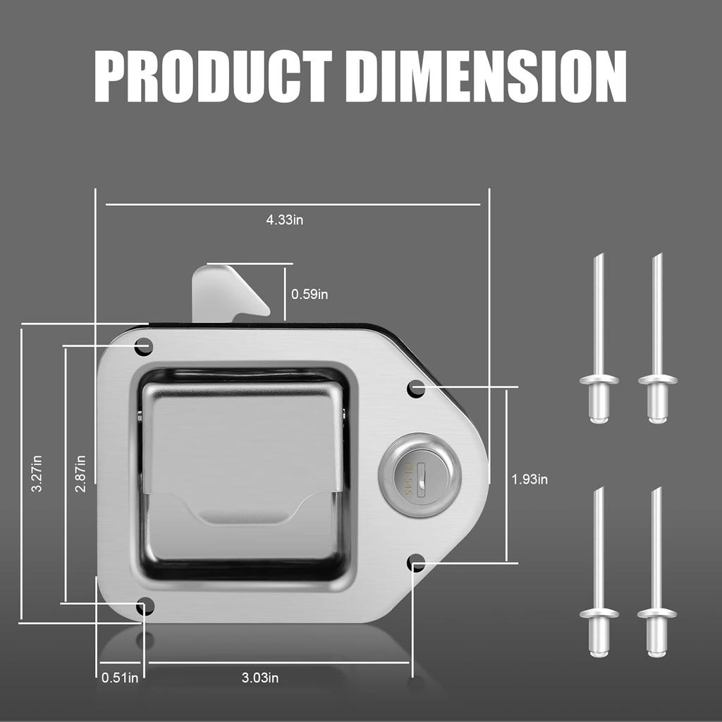 Truck Tool Box Latch, Stainless Steel Trailer Toolbox Handle Latch With Lock 4-3/8" X 3-1/4", With 2 Keys For Truck, RV, Trailer, UTV, Campers