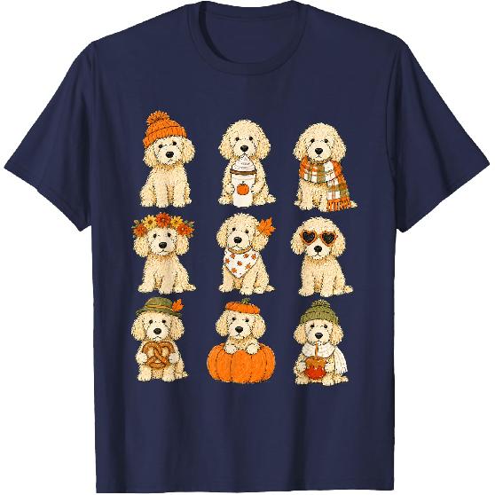 Cute Goldendoodle Fall Dogs Pumpkin Autumn T-Shirt