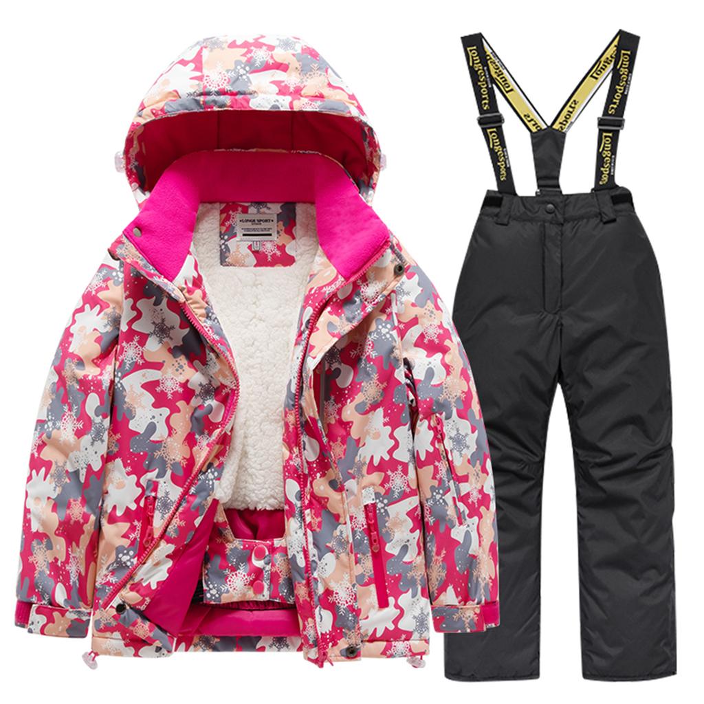 Children's Fashion Skiwear Set Boys' And Girls' Thickened Waterproof Warm Ski Suit Jacket And Trousers Outfit Set