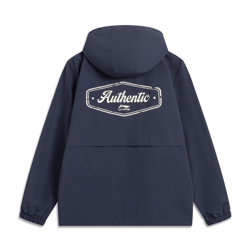 Li Ning Sports Lifestyle Series High Street American Vintage Cardigan Long Sleeve Windbreaker Loose Coat Unisex Outerwear Deep-Navy-Blue AFDV445-6