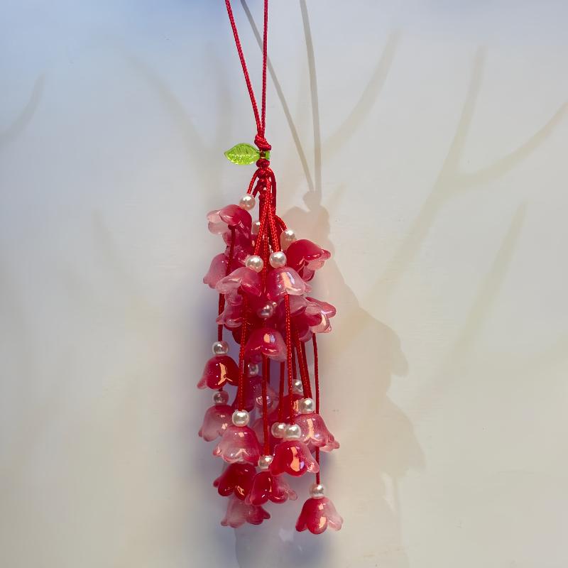 Exquisite Simulated Lily Of The Valley Pendant  Chinese Style Gradient Flower Keychain Car Ornaments For Women Bag Decoration