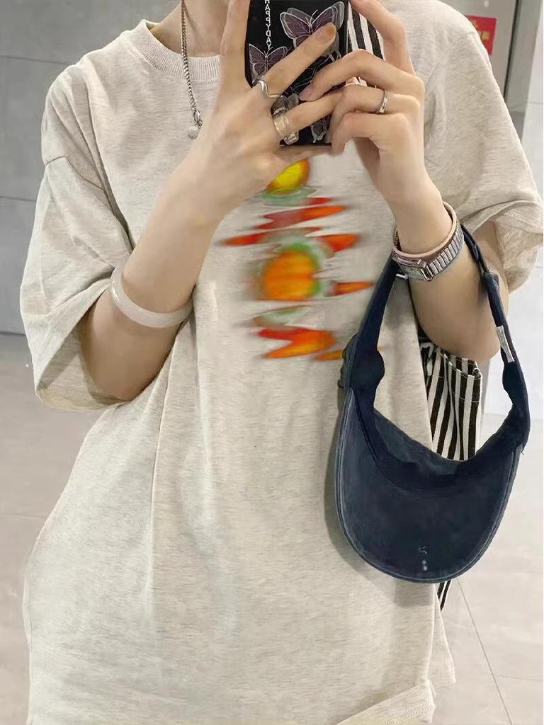 2025 Summer Women's Pure Cotton Grey Short-Sleeved T-Shirt – American-Style Loose Fit