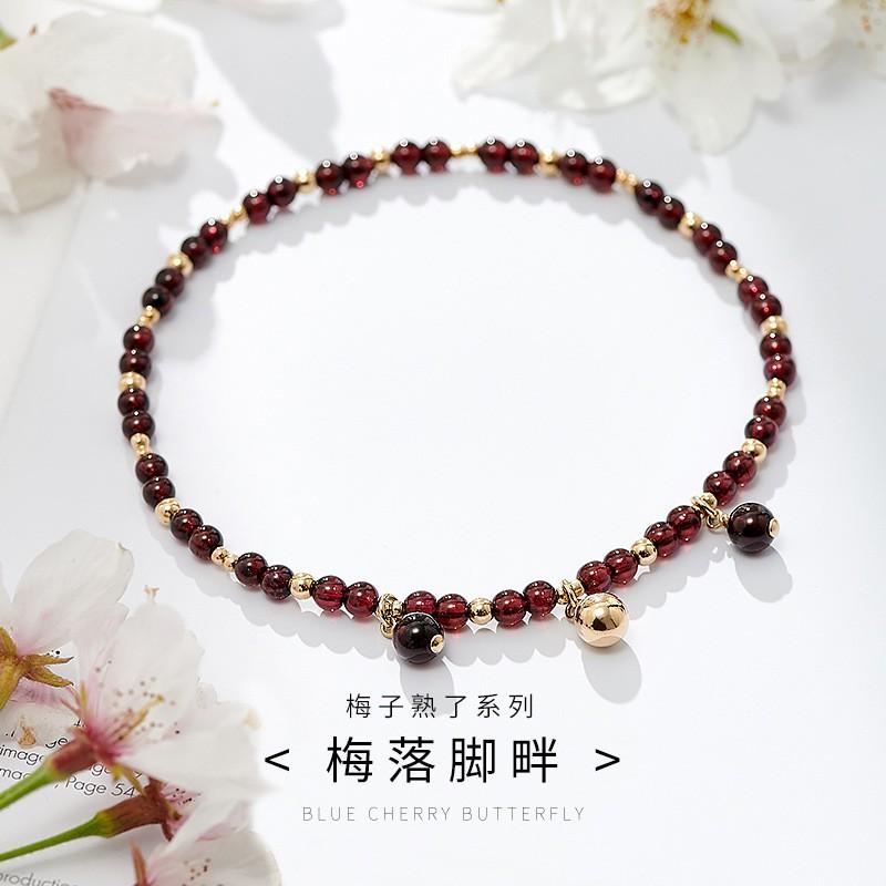 Natural Crystal Anklet Women With Garnet Beads Boho Style Wave Design Foot Jewelry