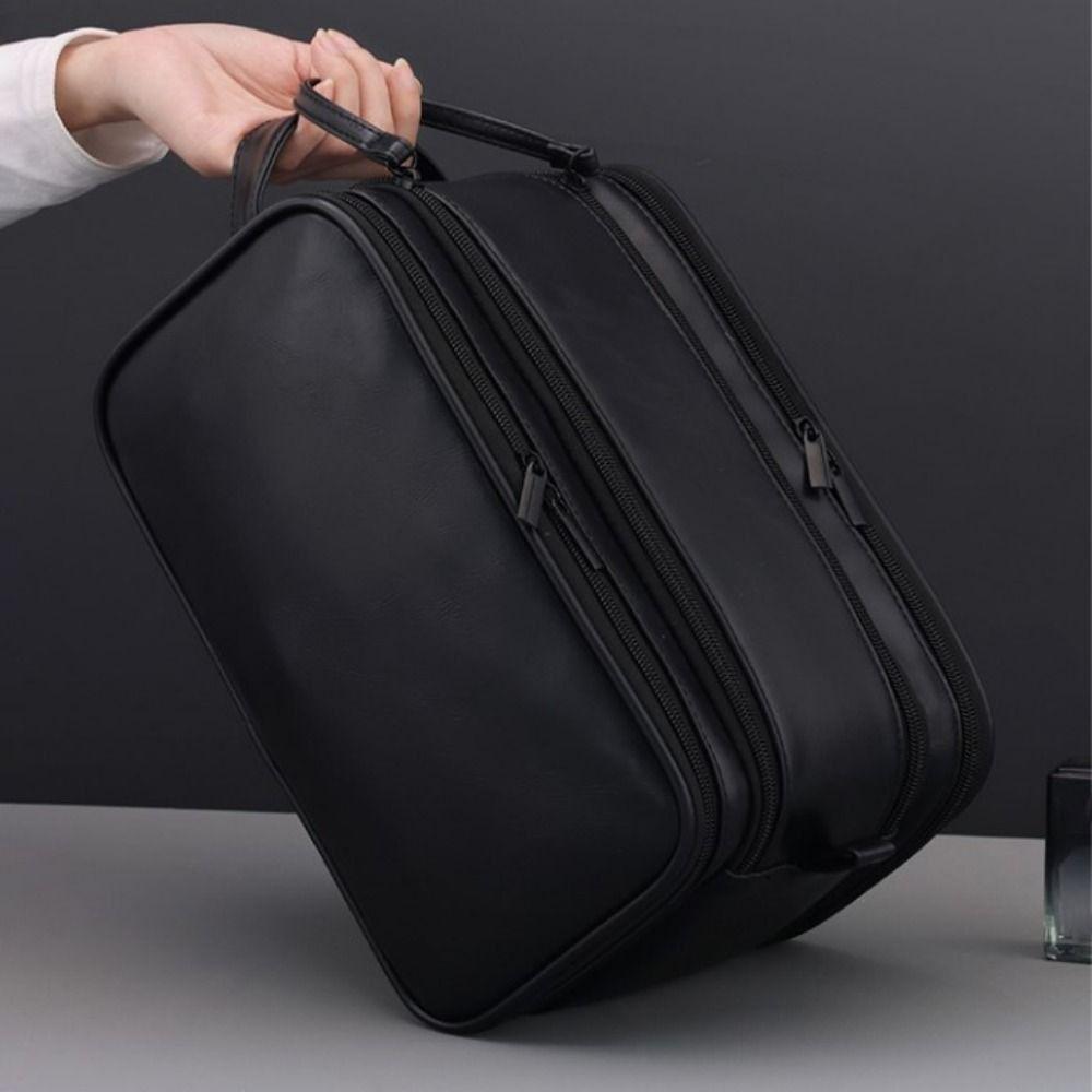 Large Capacity Travel Toiletry Bag PU Three-opening Cosmetic Organizer Multifunctional Hanging Makeup Bag Travel Essentials