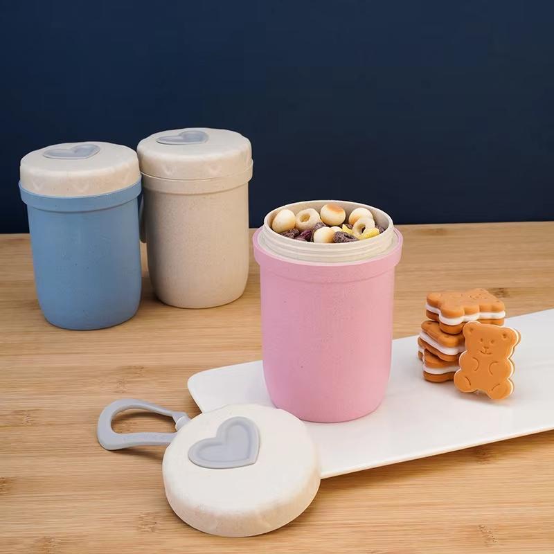 Wheat Straw Soup Cup Heart Shaped Lid with Handle Portable Breakfast Cup for Student Office Home Use BPA Free