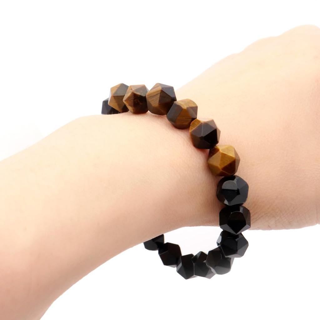 Tiger Eye Onyx Bracelet for Star Cut Black for Career Natural Power Day Inner Circumference [GOLD STONE] Men, 10mm, Tiger's Eye, Agate, Luck, Stylish,