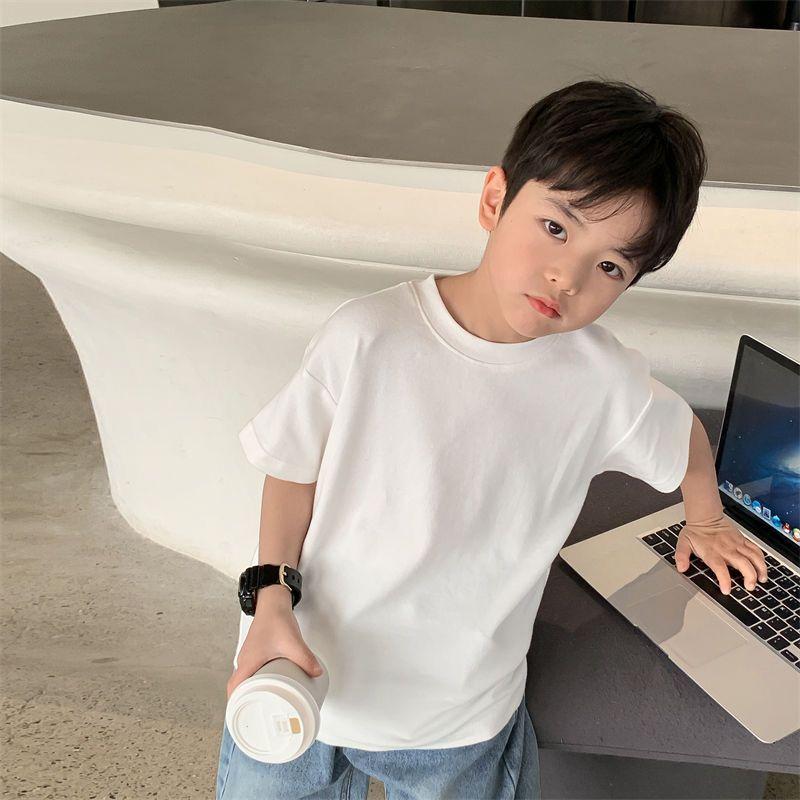 Boys' T-shirt solid color short sleeved loose unisex girls' top