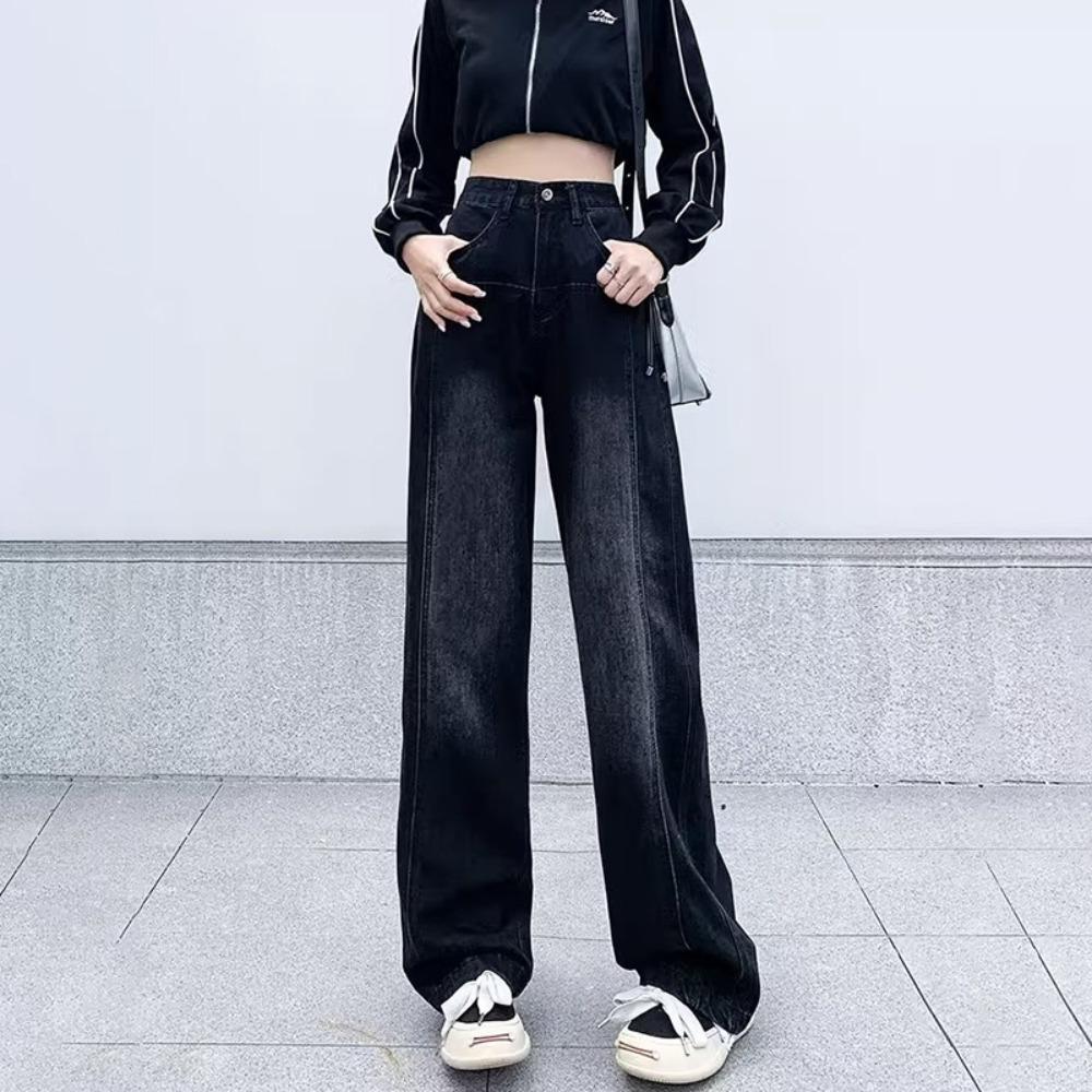 Street personality wide-leg jeans women's new spring and autumn straight-leg thin high-waisted drape floor-mopping jeans