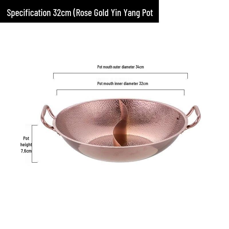 Yuzhuxun 32cm Rose Gold Stainless Steel Divided Hotpot