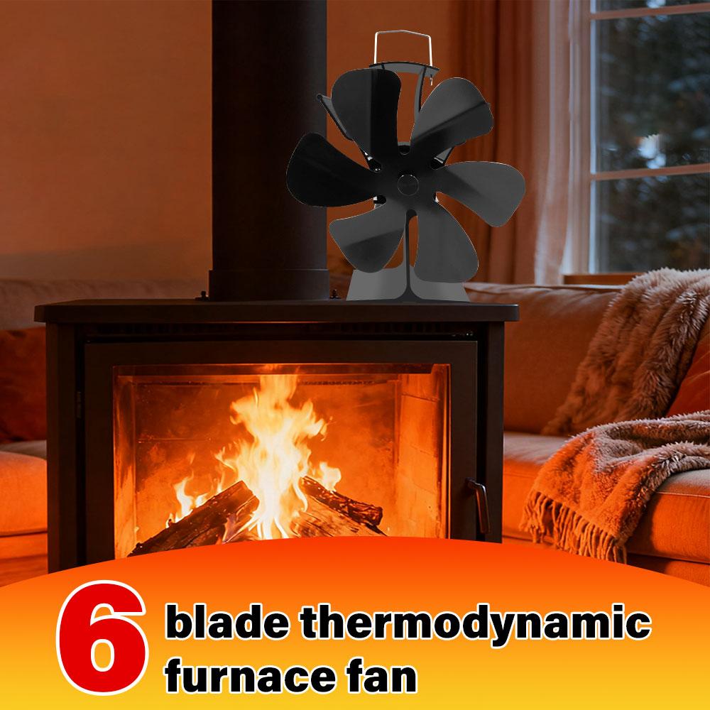New 6 Blades Heat Powered Stove Fan Eco Quiet Black Log Wood Burner Fireplace Fan Winter Warmer Home Efficient Heat Distribution