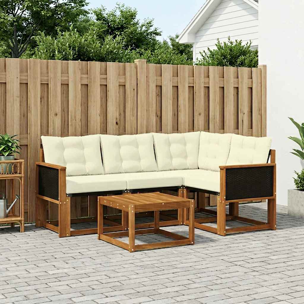 Outdoor Sofa Set with Cushions 5 pcs Natural and Cream