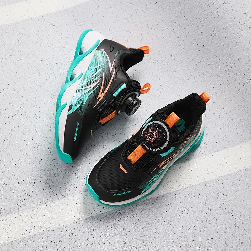 Anta Kids Synthetic Leather Trendy Versatile Lightweight Shock Absorbing Low Top Running Shoes Kids Sneakers Black Green Orange A12439912N-1