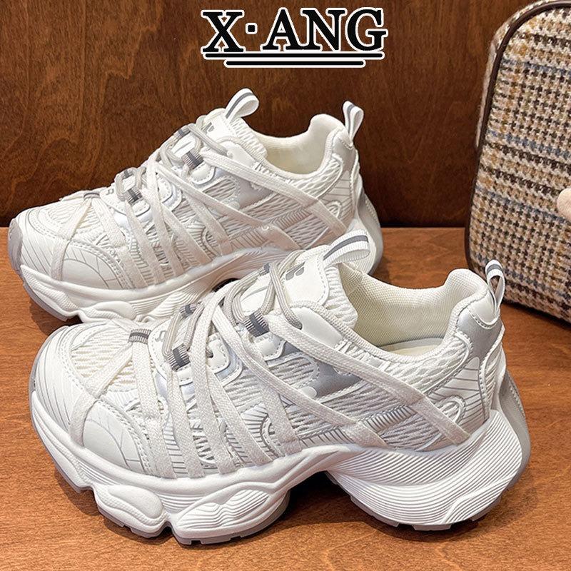 Leather Dad Shoes Children's Spring and Summer New Thick-soled Heightening Women's Shoes Mesh Breathable Casual Sports Shoes