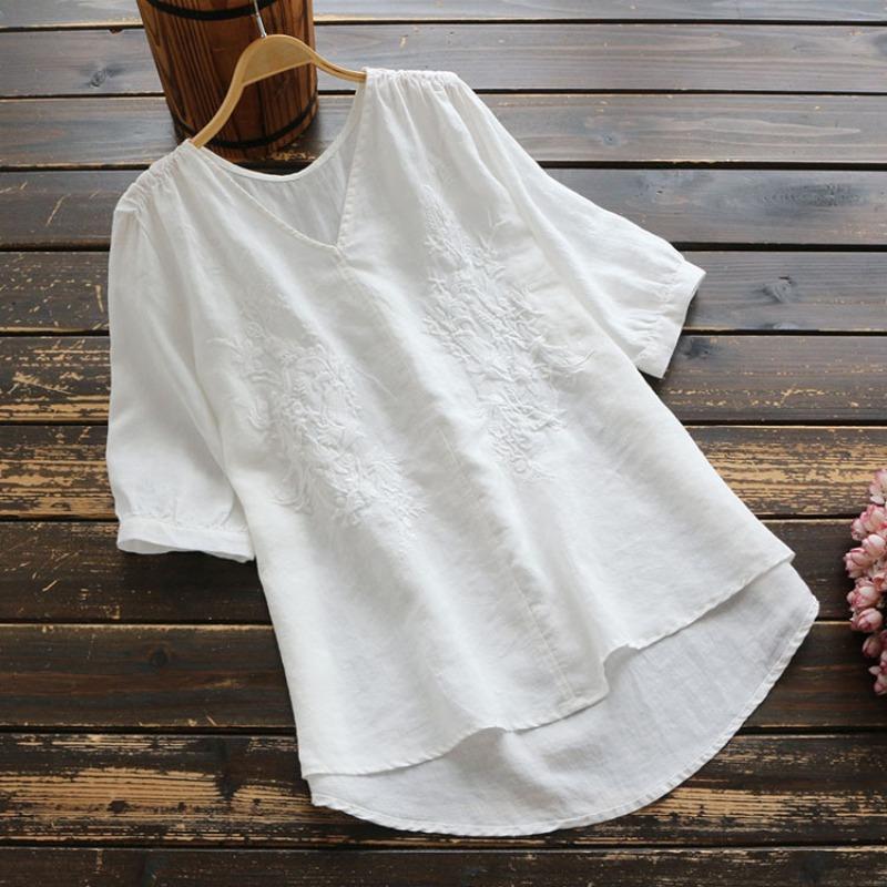 BITCED Women's Fashion Casual Solid Color Print Short Sleeve V Neck Blouses & Shirts