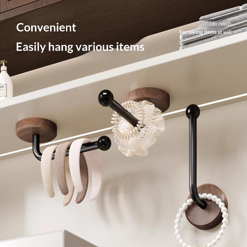 Ganci Murali Autoadesivi in Legno di Noce Robusti Senza Foratura per Bagno Camera da Letto Appendere Cappotti Asciugamani Borse