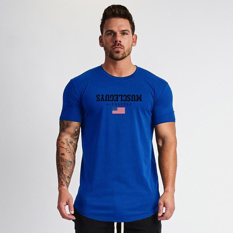Muscleguys New Elastic Lightweight Spring/Summer Training Top Round Neck Gym Running Short Sleeves