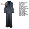 2 Pcs/Set Women Suit Coat Pants Set Deep V Neck Lapel Single Button Closure Mid Length Cardigan Long Sleeve Jacket Straight Trousers Lady Formal