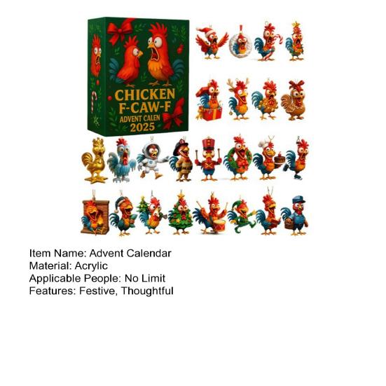 Chicken F-Caw-F Advent Calendar 24-Day Christmas Countdown Box Funny Chicken Ornaments Farm Animal Gifts for Chicken Lovers Family
