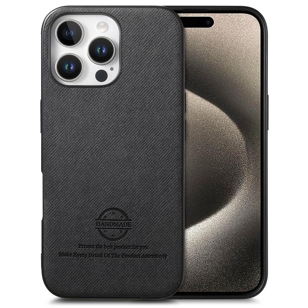 Für iPhone 15 Pro Hülle Stofftextur Leder+PC+TPU Anti-Sturz Handyhülle