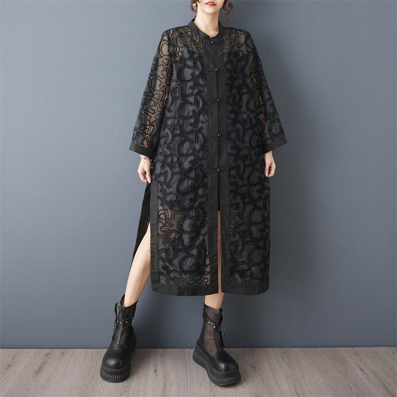 Long sleeve oversized vintage Black embroidery
