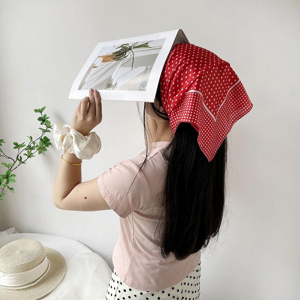 Printed Dot Print Scarf Colorful Polka Dot Silk Scarf Simple Hair Scarf Female
