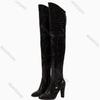 Sexy Women's Over Knee High Boots Black Round Toe Female Chunky High-heeled Side Zipper Leather Nightclub Dance Shoes for Women