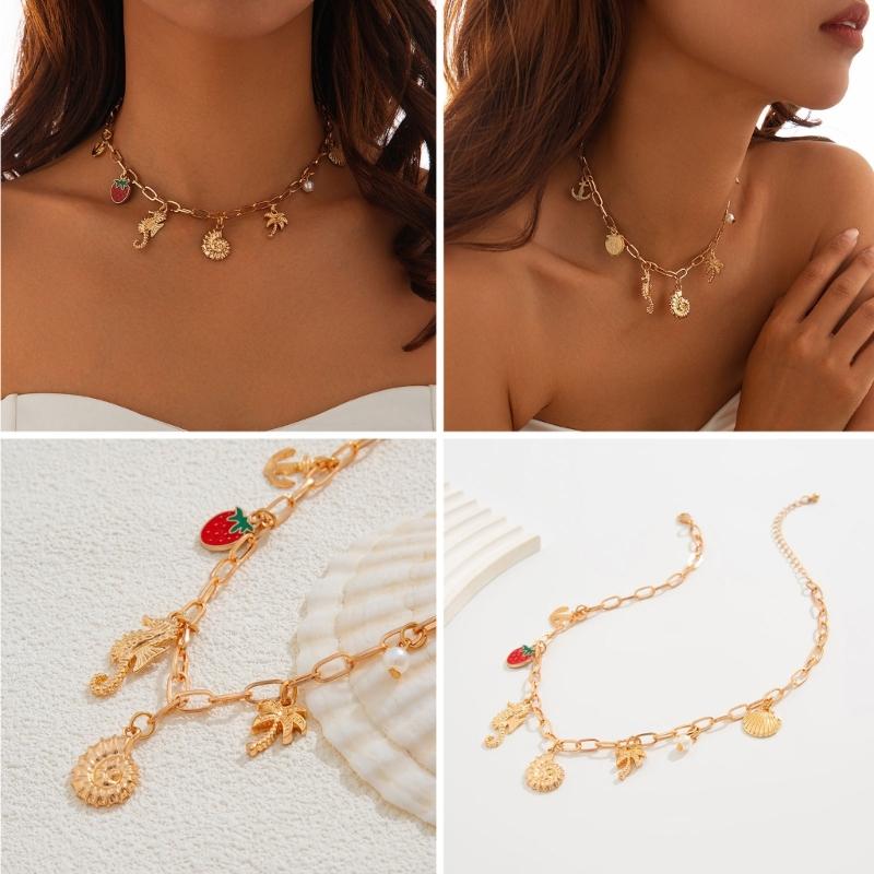 Stylish Gold Crosses Necklace for Women with Seashells Charm Decoration for Beach and Summer Fashion Statement Pieces