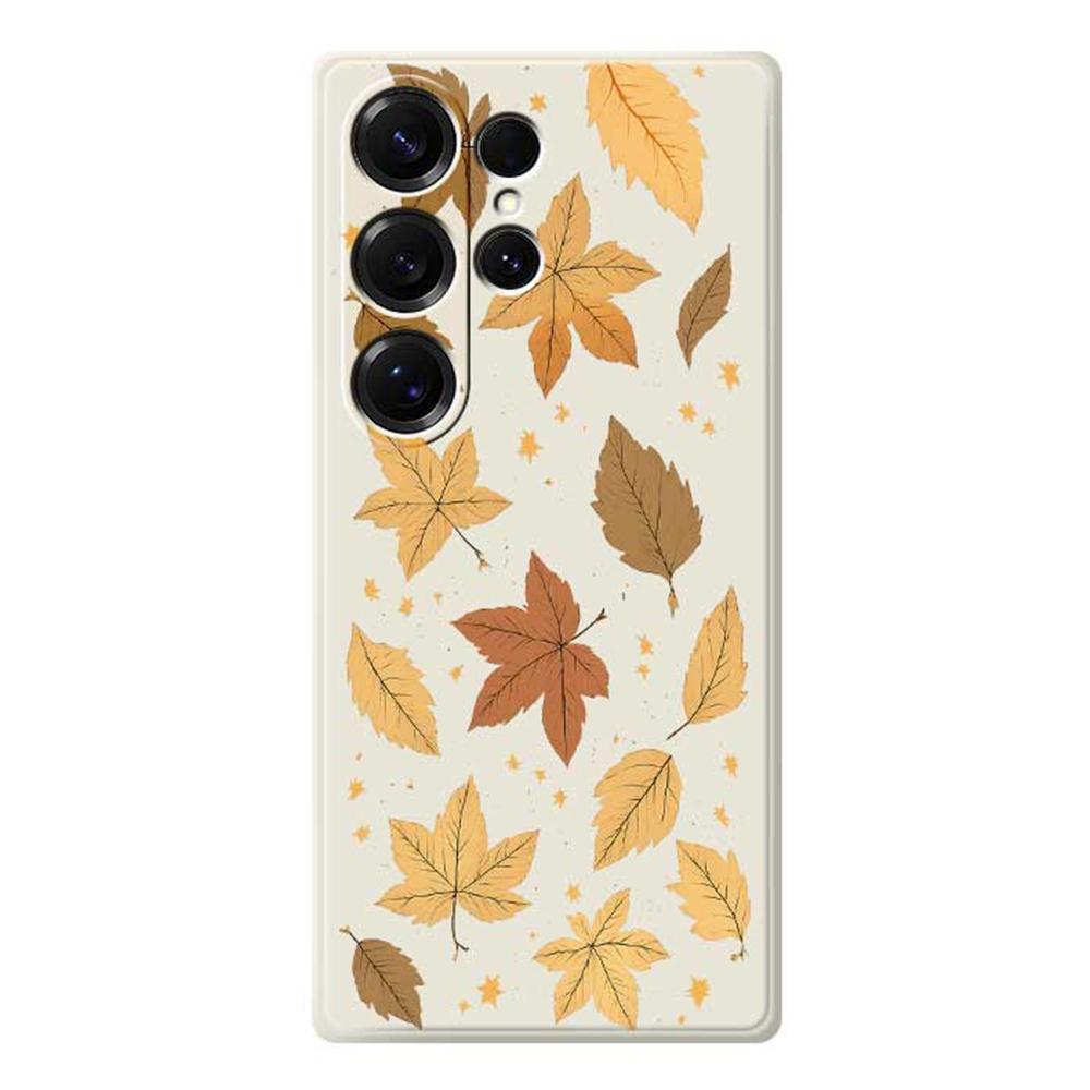 

For Samsung Galaxy S25 Ultra Case Maple Leaves Pattern Printing Straight Edge TPU Phone Back Cover Beige