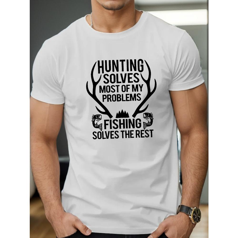 European Sizes Wildlife Enthusiast's Favorite - HUNTING AND FISHING Printed Short Sleeve Round Neck Casual T-Shirt - Soft, Breathable