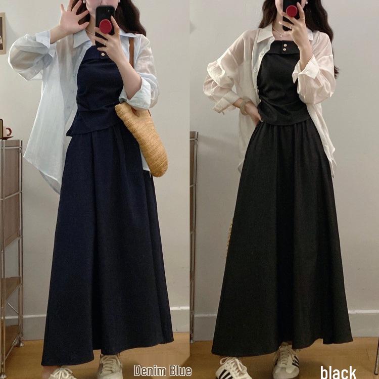 

Chic Sun Protective Denim Camisole & Long Skirt Set - Spring/Summer 2026 Collection XL