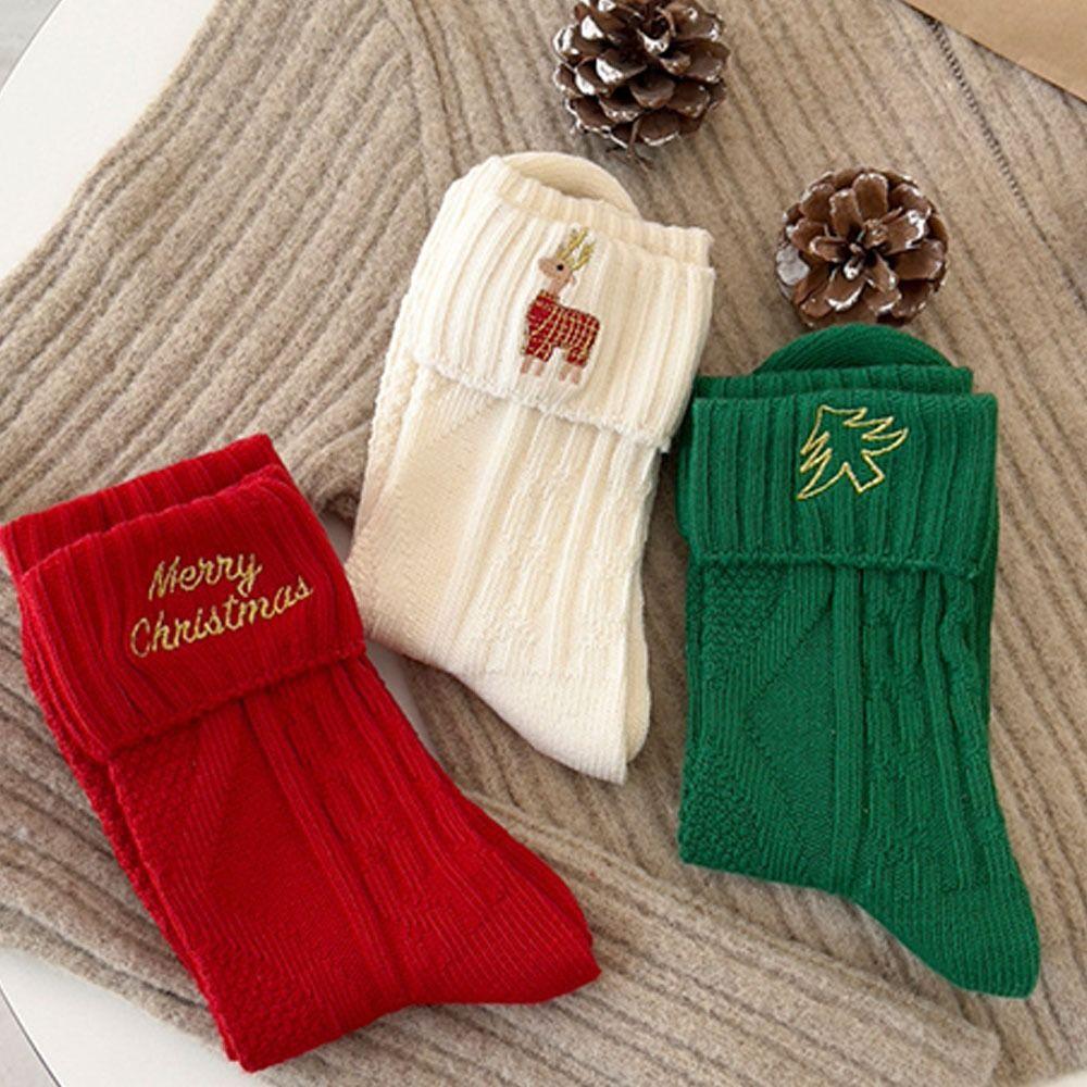 Cotton Cartoon Hosiery Elk Mid-Tube Socks Cute Christmas Embroidery Socks  Cosplay